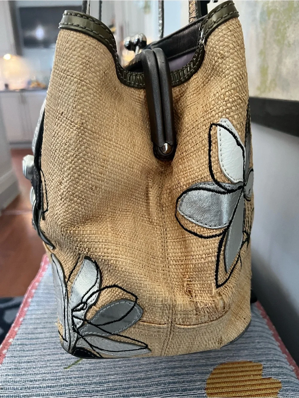Coach 10th Anniversary 2008 Hampton Straw Kisslock Shoulder Bag Y2k REHAB Bag